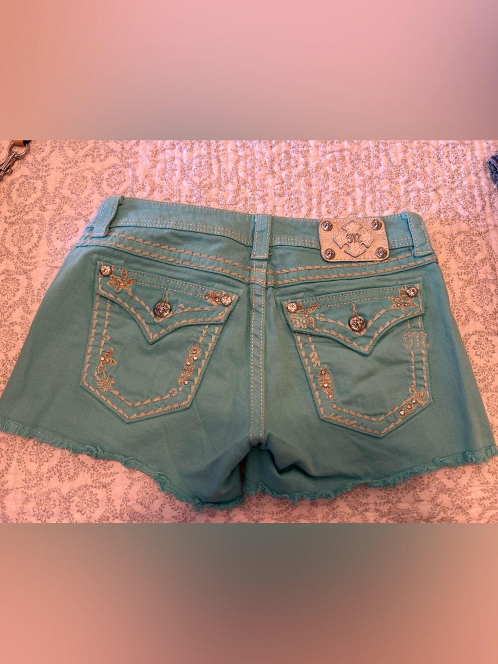 Miss Me Aqua Embellished Denim Shorts